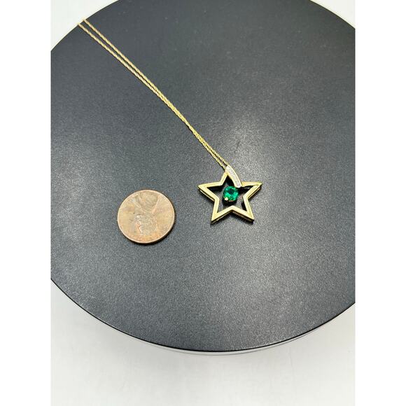 Alwand Vahan 10k Gold Star Emerald Heart Center Stone Diamonds Pendant Necklace - Picture 4 of 8